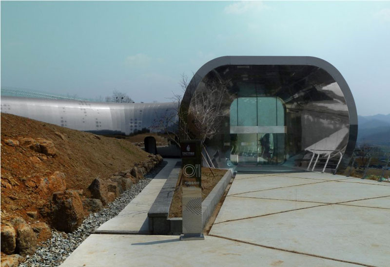 Entrance of the Jeongok Museum South Korea Prehistory Museum by X-TU Architects