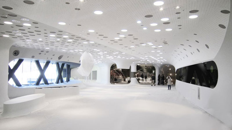 White floors and ceiling at the Jeongok Museum South Korea Prehistory Museum by X-TU Architects