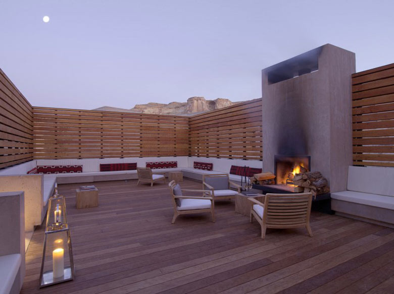 Patio area of the Amangiri Luxury Hotel Resort in Canyon Point Utah