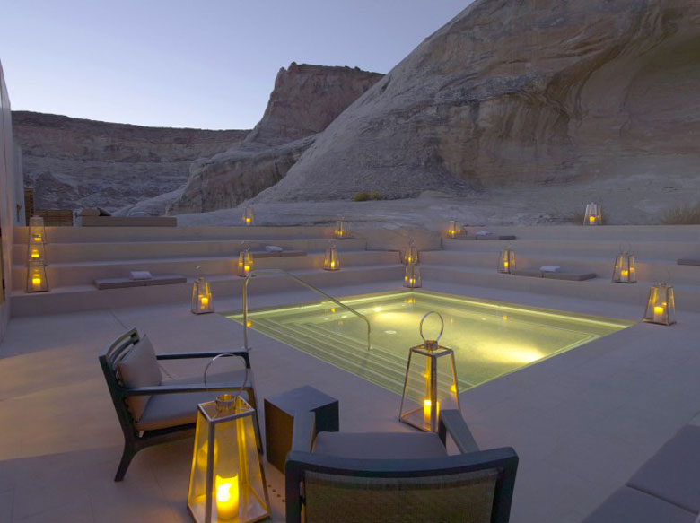 Outdoor jacuzzi at the Amangiri Luxury Hotel Resort in Canyon Point Utah
