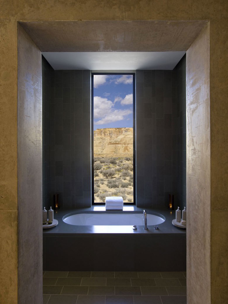 Bathtub with a view of the exterior at the Amangiri Luxury Hotel Resort in Canyon Point Utah