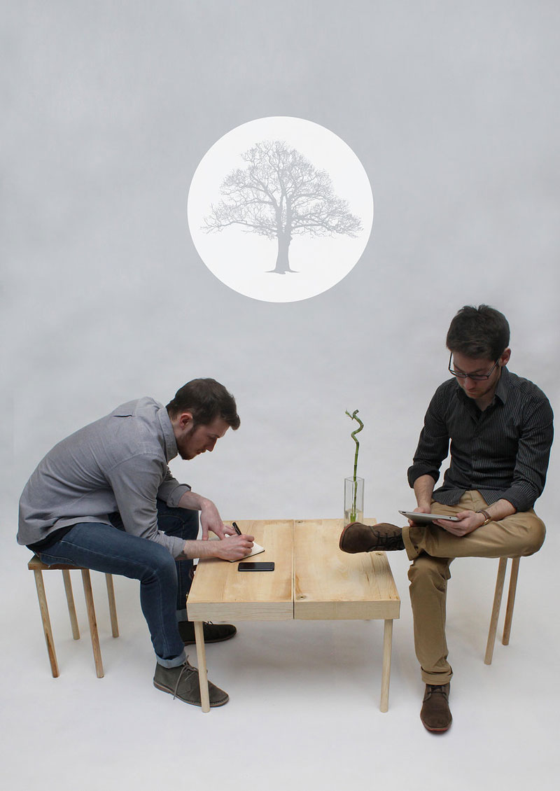 2 man using the BOXED Multi Functional Furniture by Tyrone Stoddart as a low table