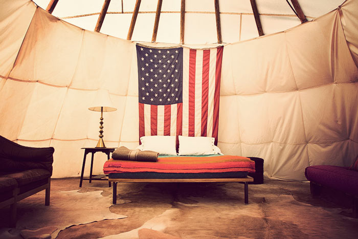 Interior design of a tent at El Cosmico in Marfa, Texas