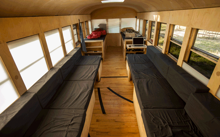 Interior design of Hank Bought a Bus - A School bus Converted into a Mobile Home