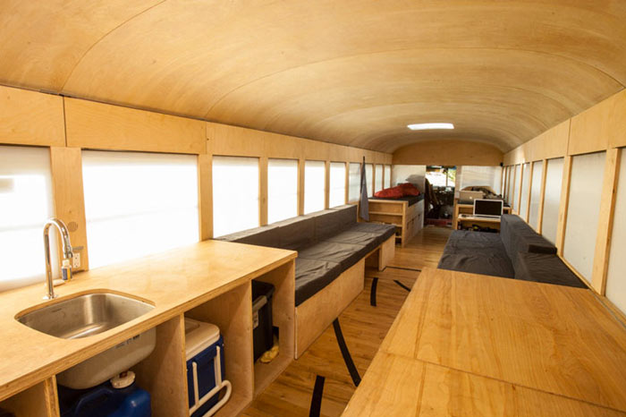 Interior design of Hank's converted school bus