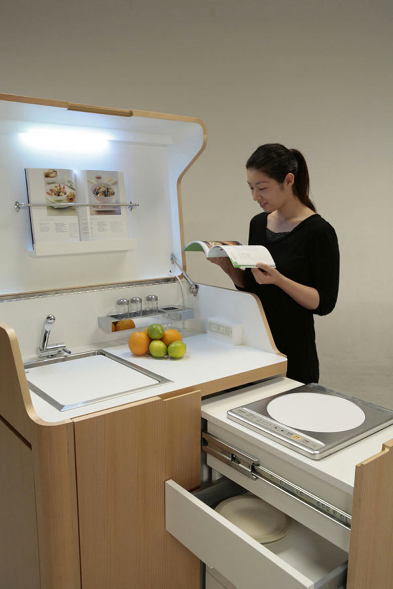 The kitchen of the Kenchikukagu Foldable Rooms from Atelier Opa Toshihiko Suzuki