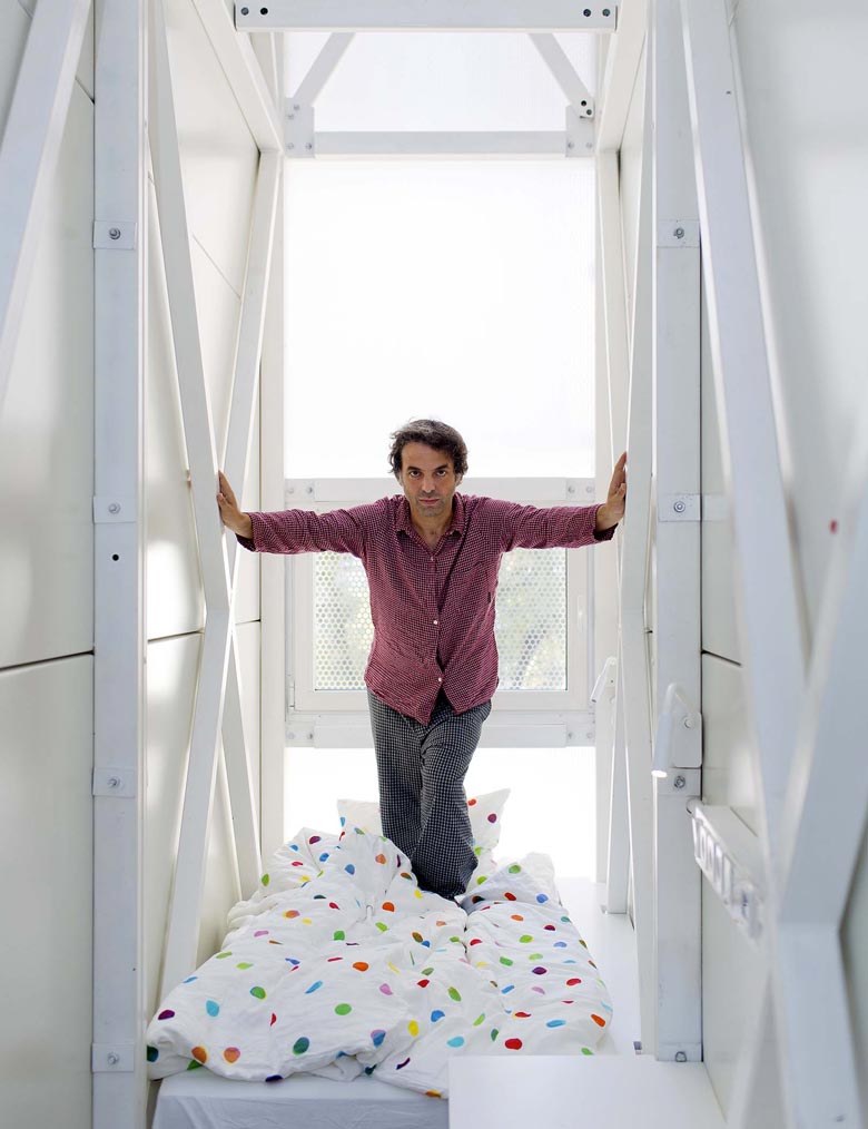 Bedroom of the Keret House the World's Narrowest Home in Warsaw by Jakub Szczesny