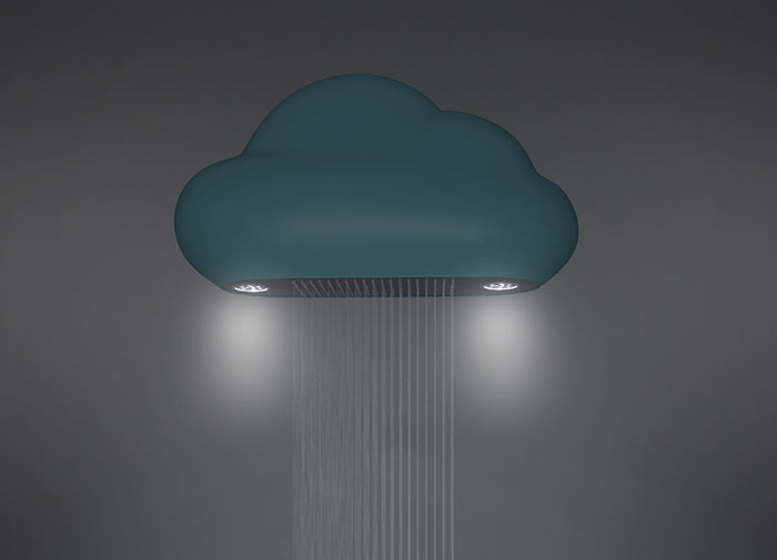 Blue Nube Shower head by Chuan Tey with the LED lights ON