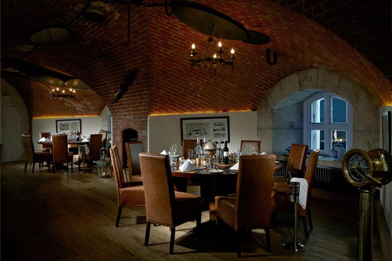 Dining room at the Spitbank Fort Hotel on the coast of Portsmouth England