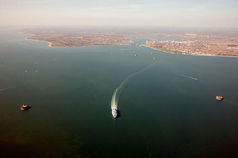 Aerial view of the coast of Portsmouth England