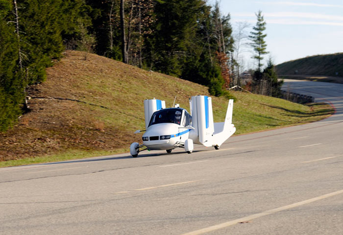 Terrafugia Transition Flying Car being driven on the road
