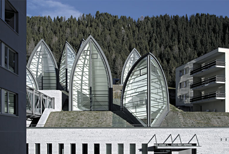 Architecture of the Tschuggen Bergoase Wellness Spa Arosa Switzerland Swiss Alps by Mario Botta Architetto