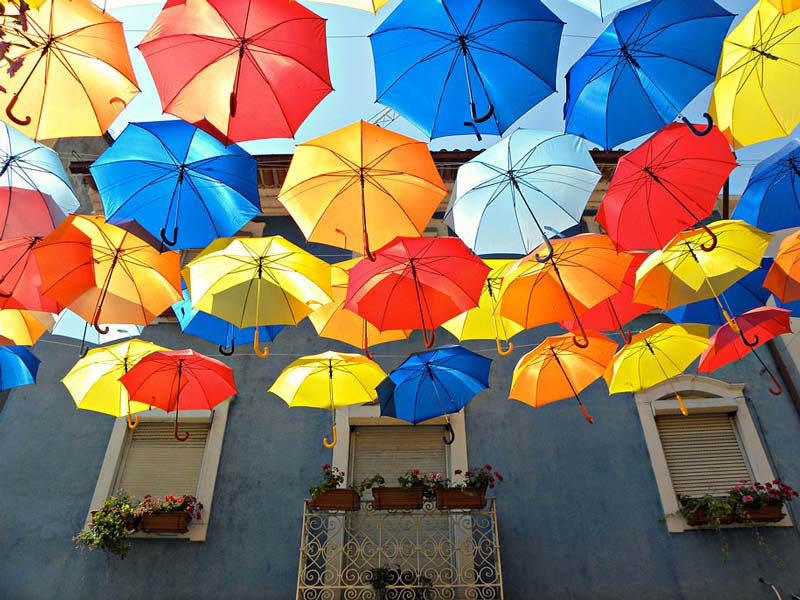 Colourful Umbrella installation in the Streets of Agueda Portugal