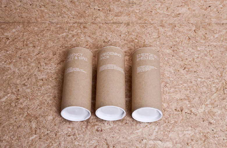 3 cardboard containers from the Urban Survival Pack by Ryan Romanes