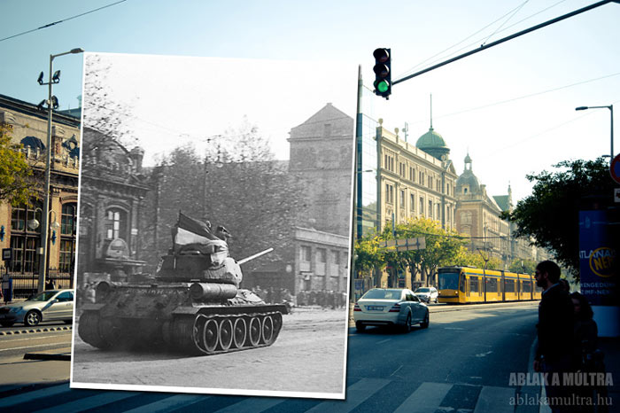 Ablak a Multra A Window to the Past with a tank on a boulevard in Budapest