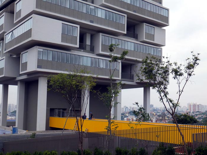 First floor view of the exterior at the Edificio 360 Degree in Sao Paulo Brazil by Isay Weinfeld