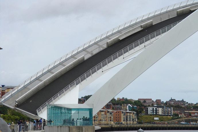 Gateshead Millennium Bridge Tilting Bridge in England being lifted and tilted