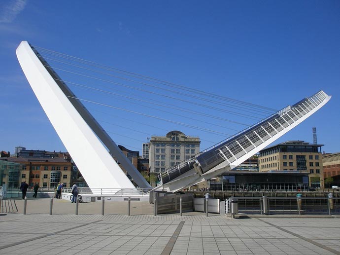 Side view of the Gateshead Millennium Bridge Tilting Bridge in England