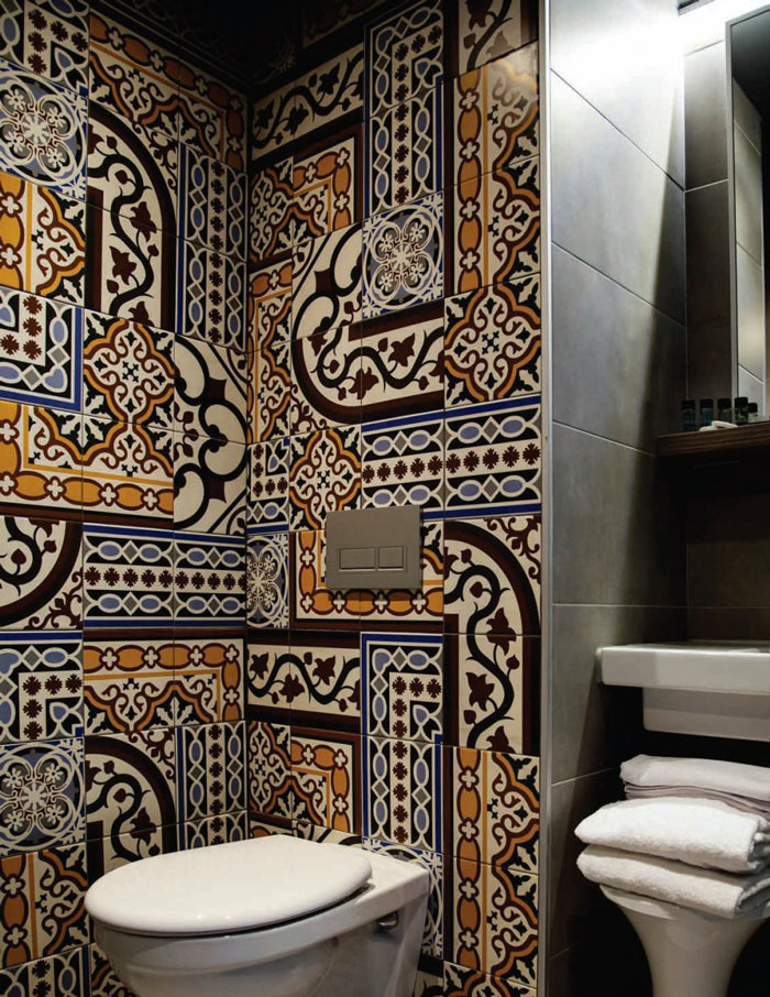 Bathroom design at the Generator Hostel in Barcelona Spain