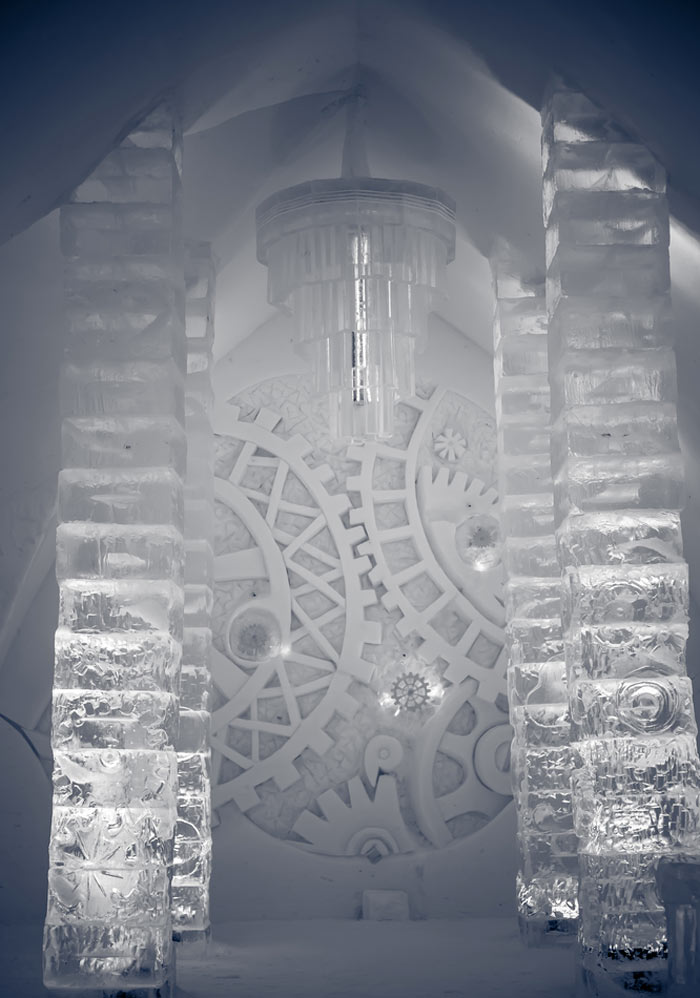 Ice door at the Hotel de Glace, An Ice Hotel Quebec City, Canada