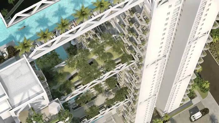 Architecture and rooftop pool of the Sky Habitat Condominiums in Singapore Safdie Architects