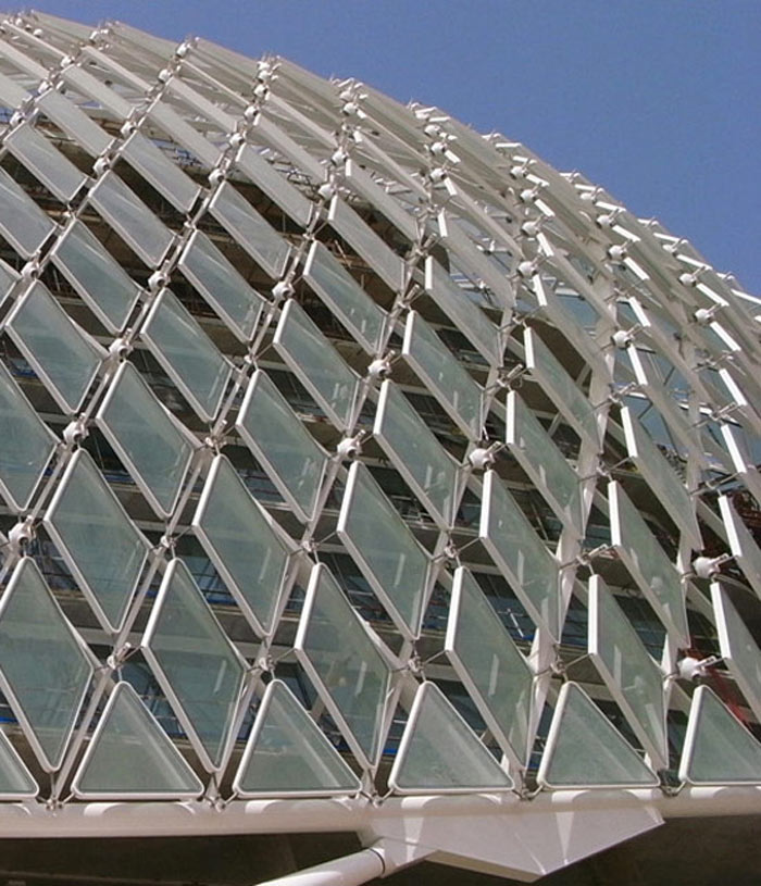 Glass panels of the YAS Viceroy Hotel in Abu Dhabi