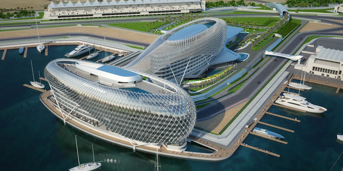 Aerial view of the YAS Viceroy Hotel in Abu Dhabi