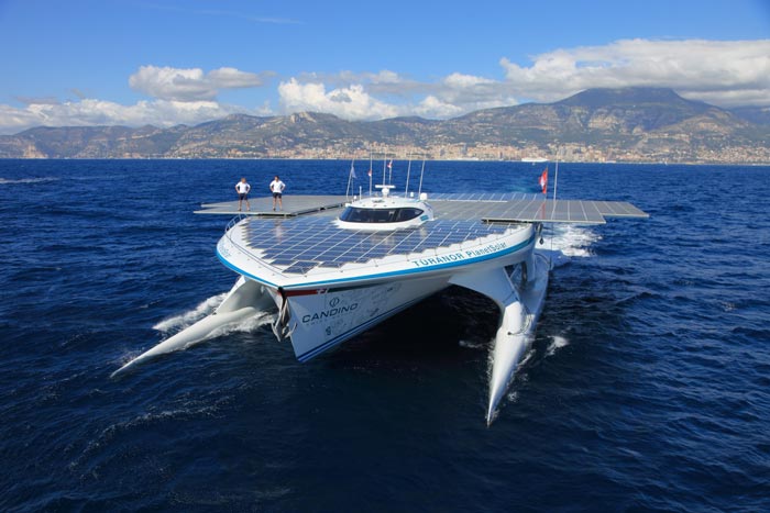 Turanor PlanetSolar World Largest Solar Powered Ship out in sea