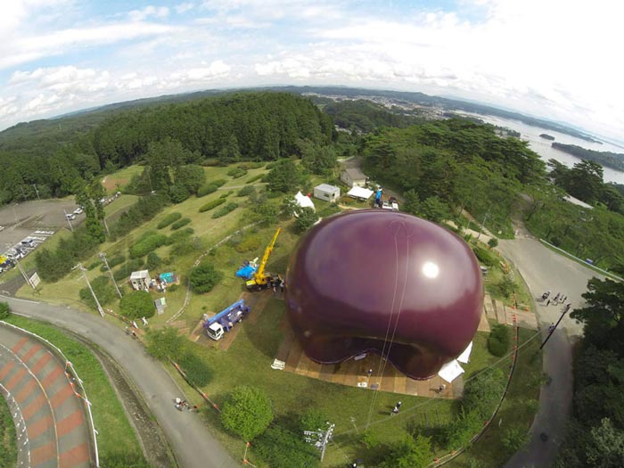 Aerial view of Ark Nova - An Inflatable Concert Hall in Japan