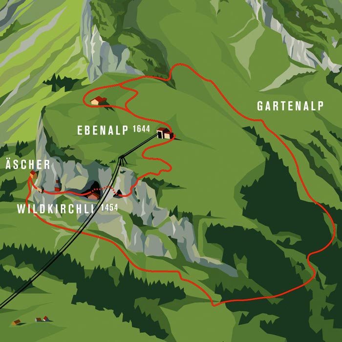 Map of the area of Berggasthaus Aescher - A Mountain Guest House Swiss Alps