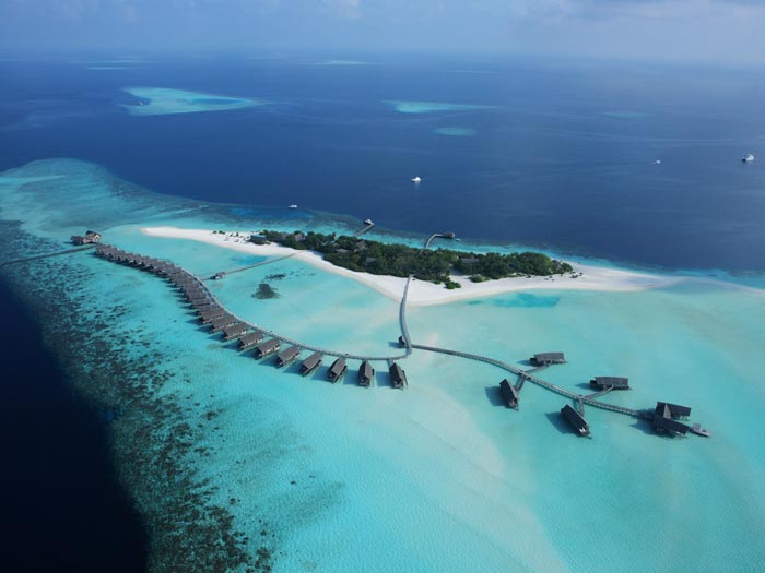 Aerial view of Cocoa Island Resort in The Maldives by COMO Group