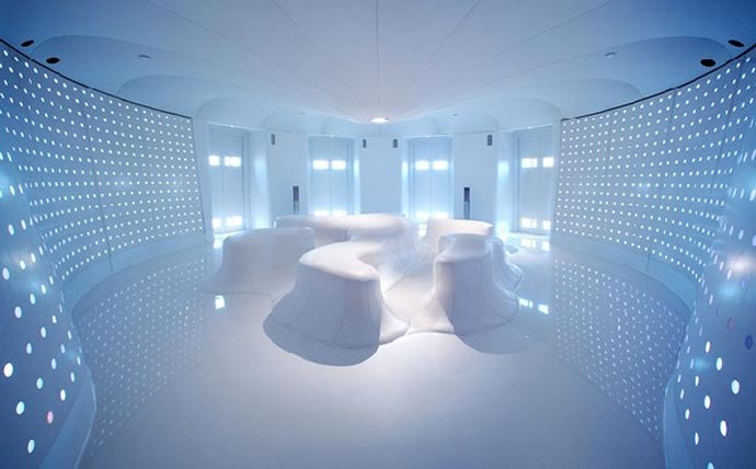 White bedroom Interior design at Hotel Puerta America Design Hotel in Madrid Spain