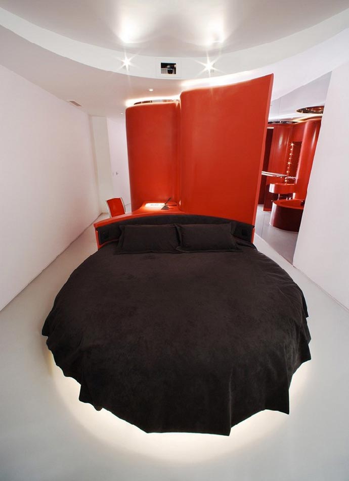 Interior design of a bedroom at Hotel Puerta America Design Hotel in Madrid Spain