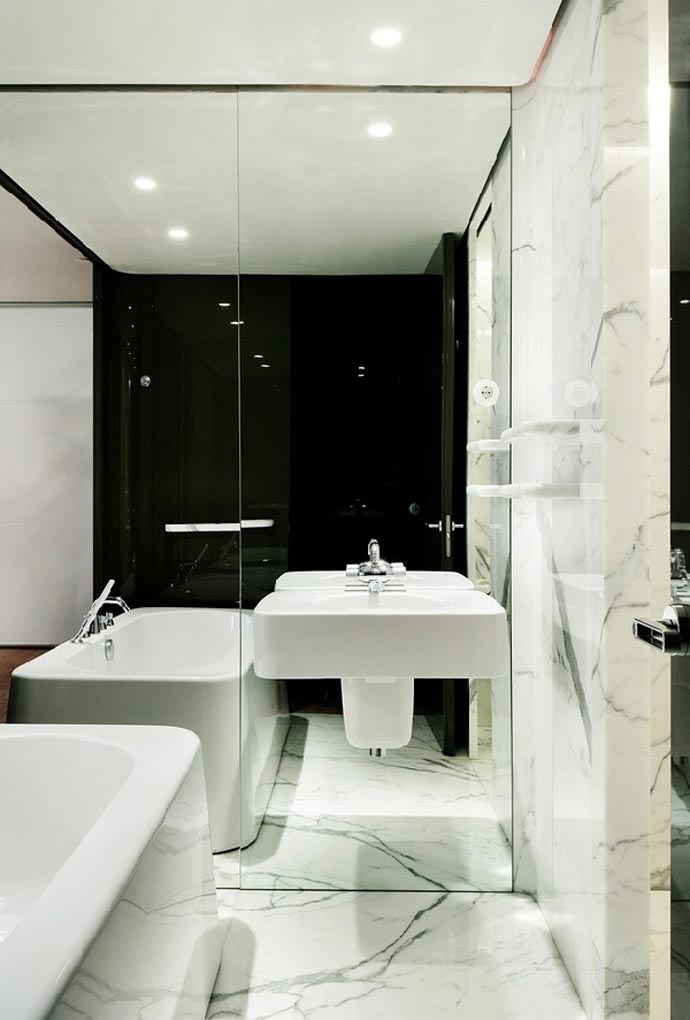 Interior design of a bathroom at Hotel Puerta America Design Hotel in Madrid Spain
