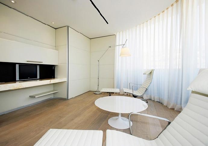 Living room Interior design at Hotel Puerta America Design Hotel in Madrid Spain