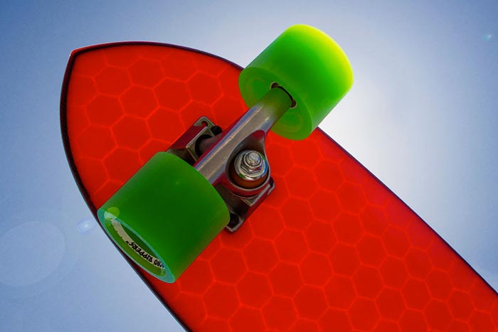 Red Hydroflex Skateboard with green wheels