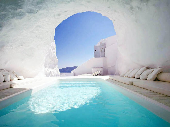 Pool in a cave at Katikies Hotel in Santorini