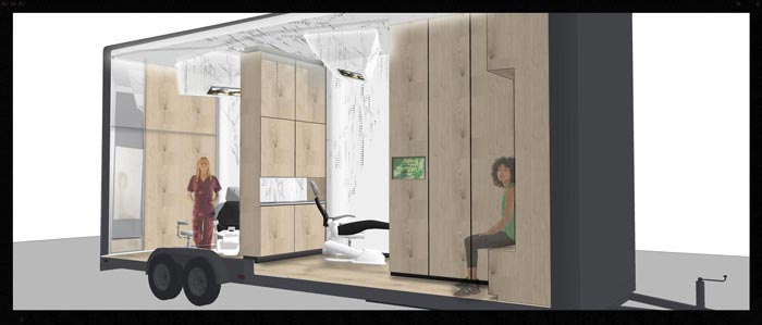 Waiting room and dentist space in a Mobile Dental Office by Studio Dental