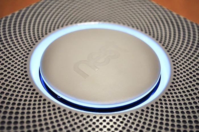 Light shining on the Nest Protect - A Smoke Alarm and Carbon Monoxide Detector