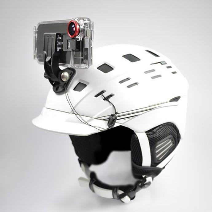 Optrix XD5 Waterproof Action Camera iPhone Case attached to a helmet