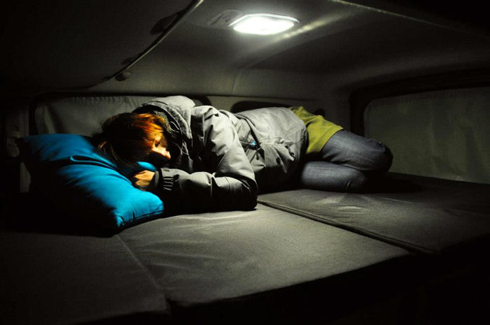Sleeping area of the Renault Kangoo Camper TravelPack
