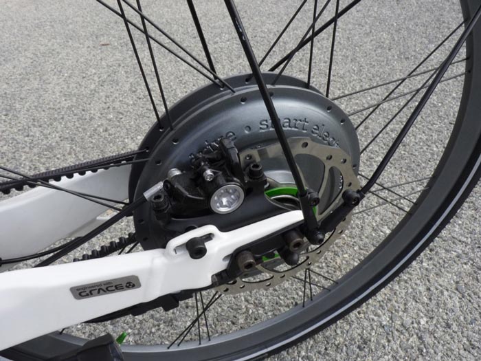 Rear wheel and electric motor on the Smart ebike Electric Bicycle
