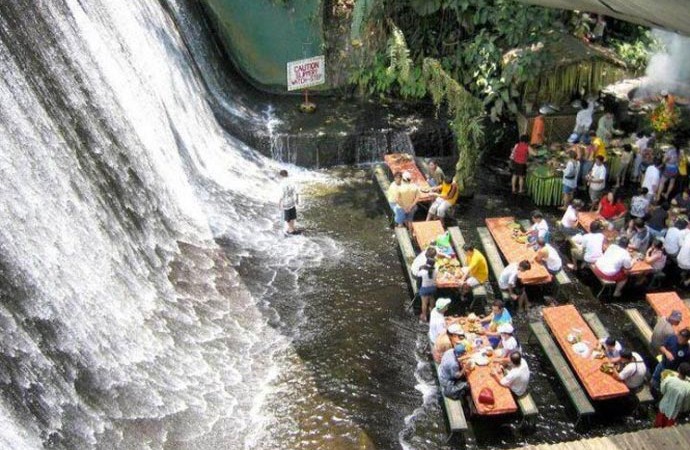 Waterfall view at the Villa Escudero Resort Waterfall Restaurant in the Philippines
