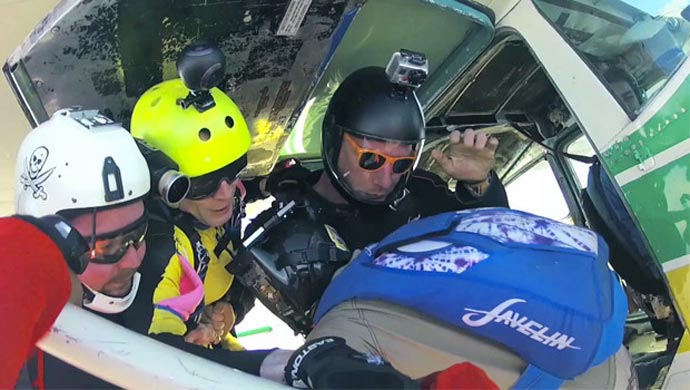 BUBL CAM 360º CAMERA mounted on a helmet during skydiving