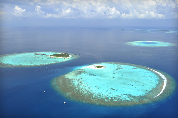 Aerial view of Maafushivaru Island Resort in the Maldives