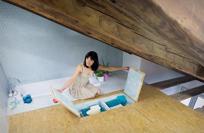 Space saving compartments at Didomestic Attic Apartment