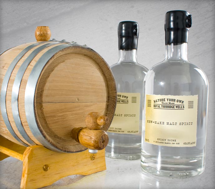 Whiskey Making Kit with barrel and bottles