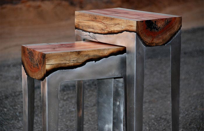 Wood casting side table