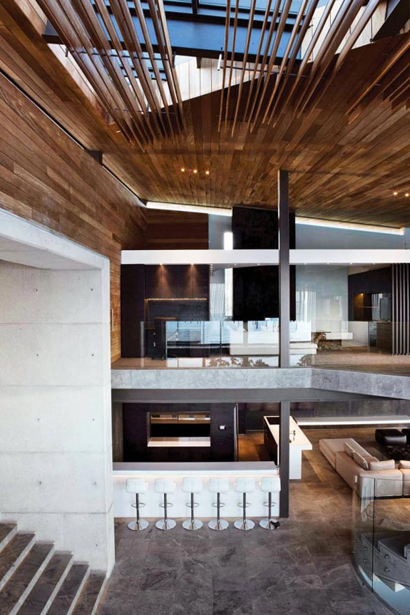 Interior design modern concrete and wood