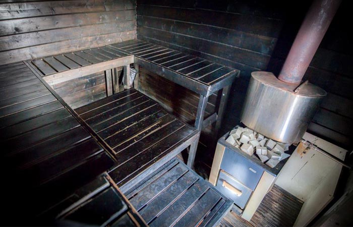 Sauna room in the Finnish floating sauna